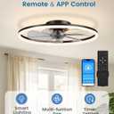 VOLISUN Low Profile Ceiling Fans with Light and Remote, No Assembly, 24in Fandelier Ceiling Fan with Lights, 3000K-6500K Dimmable Flush Mount LED Fan Light, Black Bladeless Ceiling Fans for Bedroom