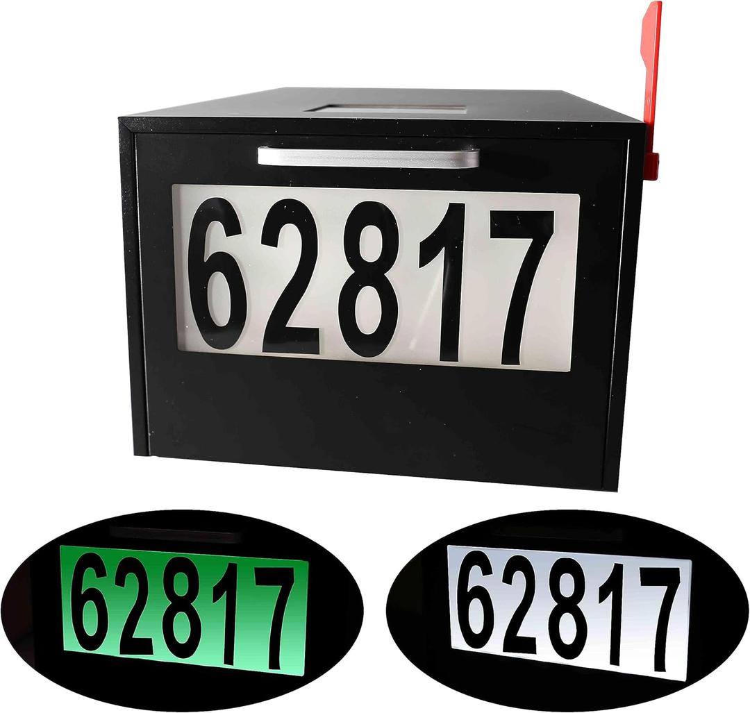Black Post Mount Mailbox - 2 Lighting Modes Solar House Numbers Light Infrared Sensor Illuminated at Night - Iron Address Numbers Mail Box Outdoor