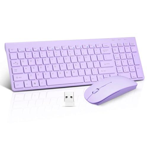 Wireless Keyboard and Mouse Combo, Compact Quiet Wireless Keyboard and Mouse Set 2.4G Ultra-Thin Sleek Design for Windows, Computer, Desktop, PC, Notebook, Laptop-(Purple)