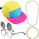 Cindeer 4 Pcs 80 90s Hip Hop Accessories for Women Men Neon Hat Outfit Sunglasses Gold Chain Bracelet for Party