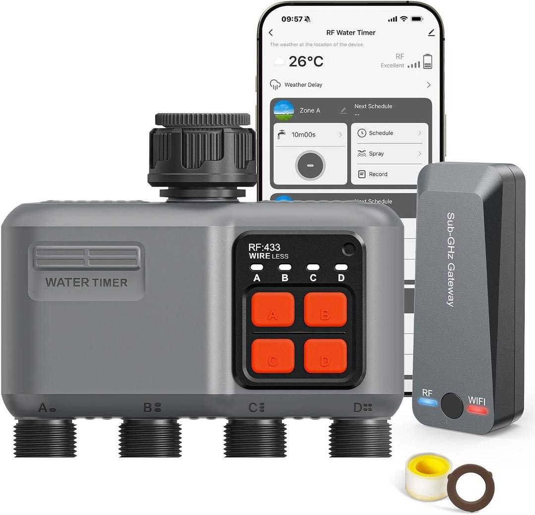 WiFi Sprinkler Timer 4 Zone, WiFi Smart Water Timer for Garden Hose