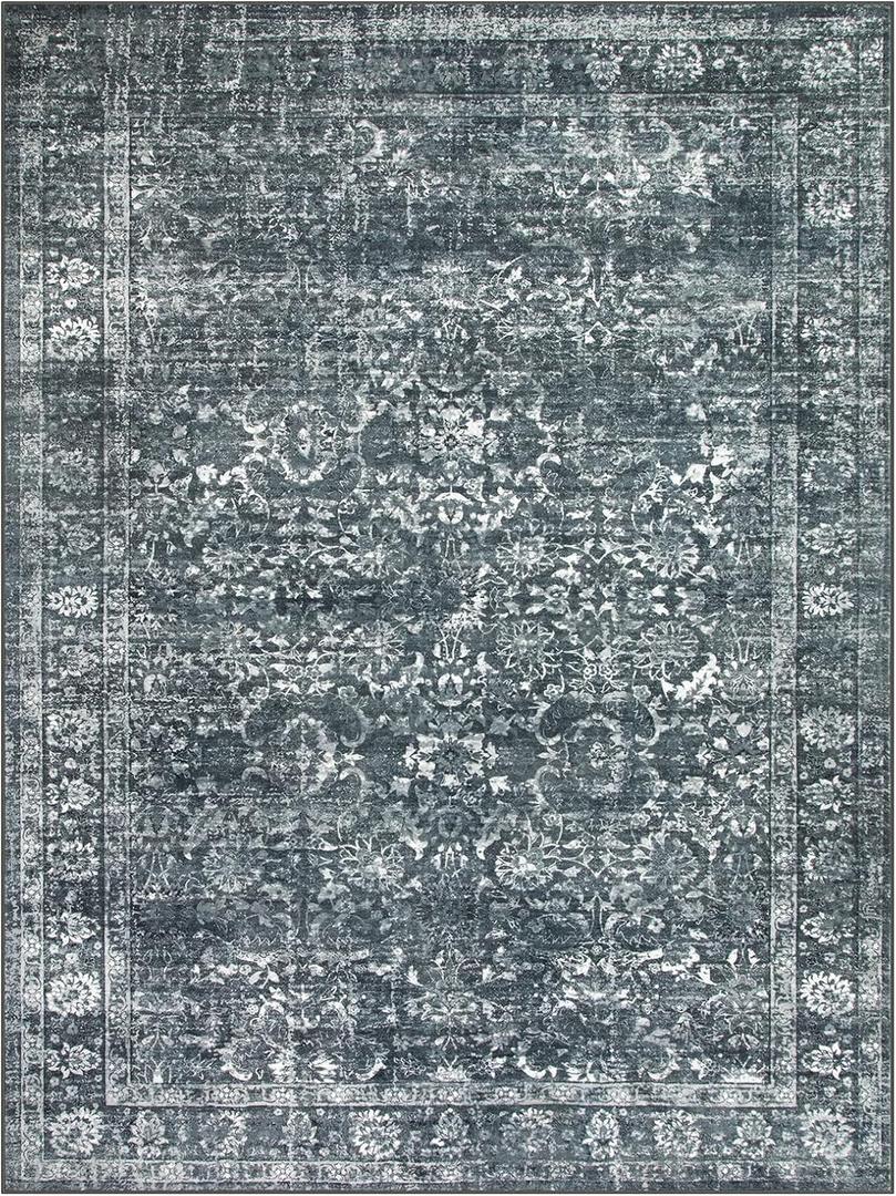 Morebes Area Rugs 9x12 - Soft, Washable Black Rugs for Living Room, Bedroom & Dining Room - Boho Distressed, Non Slip, Low Pile Carpet for Indoor Home Office