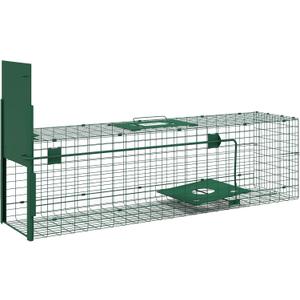 Outsunny Single Door Humane Rat Trap for Small Animals, Metal Outdoor and Indoor Squirrel Trap for Mice, Cats, Rabbits, 100 X 25 X 28cm, Dark Green