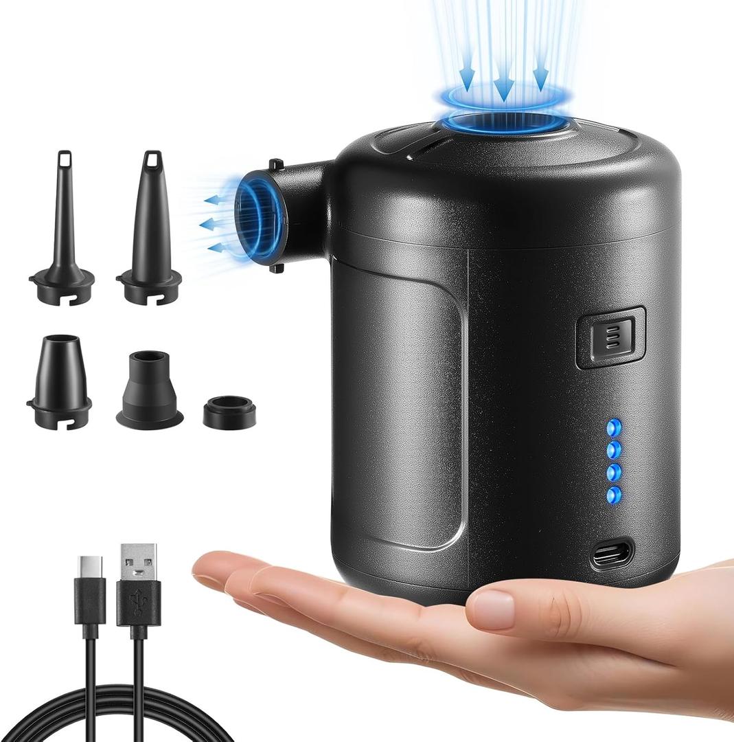 Rechargeable Air Mattress Pump, 6000mAh Battery Powered Air Pump for Inflatables, 400L/min Portable Quick-Fill Inflate & Deflate Pump for Air Beds, Pool Floats, Vacuum Storage Bags