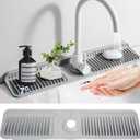 24"Longer Silicone Faucet Mat For Kitchen Sink Splash Guard -7 Slope Snap Lock- Sink Faucet Mat Splash Guard Kitchen Sink Area Silicone Sink Water Splash Guard Behind Faucet (Gray, 24"x5.5")