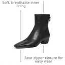 Coutgo Women's Square Toe Ankle Boots Block Low Heel Back Zipper Booties (Black, 8)