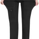 QBK Yoga Scrub Pants Women Mid Rise Yoga Work Pants- Five Pocket Cargo Scrub Pant (X-Large, Black)