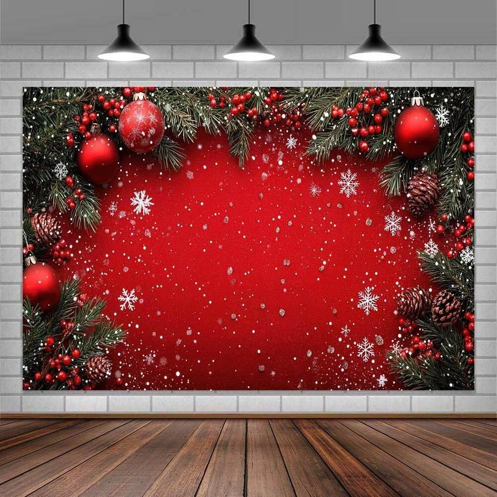 7x5FT Christmas Backdrop Winter Snowflakes Red Photo Background for New Year Party Decoration Table Banner