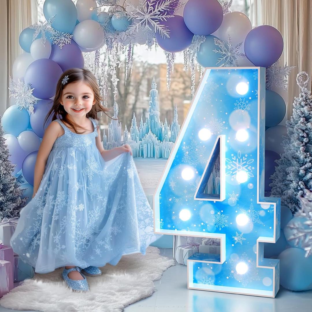 Winter Onederland 4th Birthday Decorations: Girl Marquee Numbers 3 Feet Tall Large Frozen Wonderland Balloon Blue Snowflake Christmas Party Decor Backdrop 3FT Light Up Number 4 Winter Onederland 4th Birthday Decorations: Girl Marquee Numbers 3 Feet Tall Large Frozen Wonderland Balloon Blue Snowflake Christmas Party Decor Backdrop 3FT Light Up Number 4