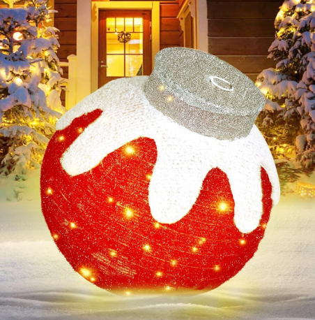 BRIGHTDECK Outdoor Christmas Ornaments, Lighted Pop-Up Outdoor Holiday Ball Decoration with 80 LED Lights, 8 Light Modes, Lighted Collapsible Holiday Decorations for Yard, Home (RED)