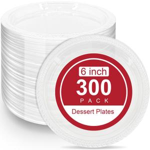 300 Pack Clear Plastic Plates - 6 Inch Dessert Plates Disposable, Durable Disposable Plastic Dinner Plates for Party BBQ, Picnic, Travel,Weddings, New Year and Events.