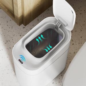 WLIVE Automatic Bathroom Trash Can with Lid, 9L/2.4 Gallons, Motion Sensor + Automatic Adsorption, Smart Garbage Can with LED Lndicator, Small Waste Bin for Bathrooms, Offices, Dorms, White