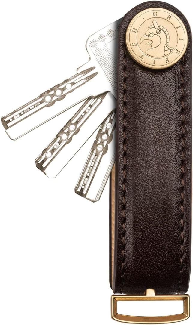 Leather Key Organizer Key Chain for Men Women, Compact Key Holder Keychain - Minimalist Key Case Secures 3-14 Keys (Brown)