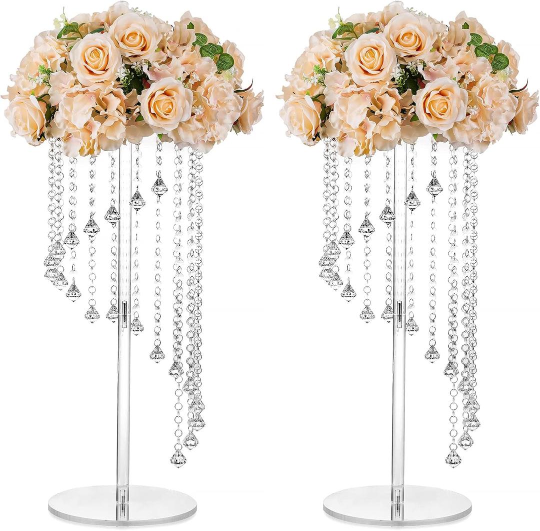 Nuptio Flower Vases Wedding Centerpieces - 2 Pcs 23.6 inches Tall Acrylic Vase Stands for Crystal Centerpiece Table Decorations - Elegant Geometric Flowers Stand for Party Weddings Tables Decoration