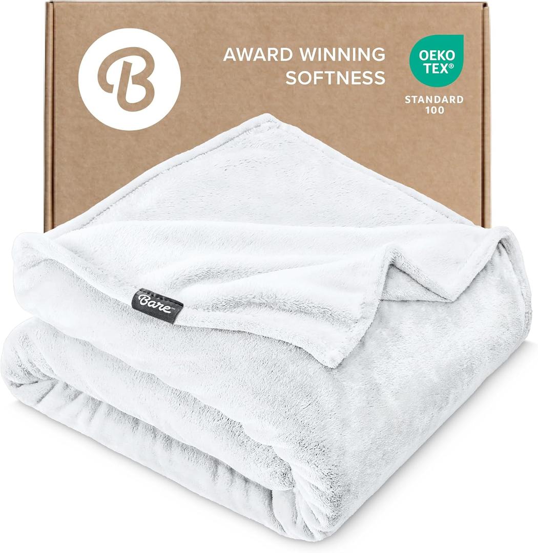 Bare Home Fleece Blanket - Full/Queen - Ultra-Soft Lightweight for Bed, Sofa, and Couch - Luxury Microplush - Cozy Warm Blanket (Full/Queen, White)