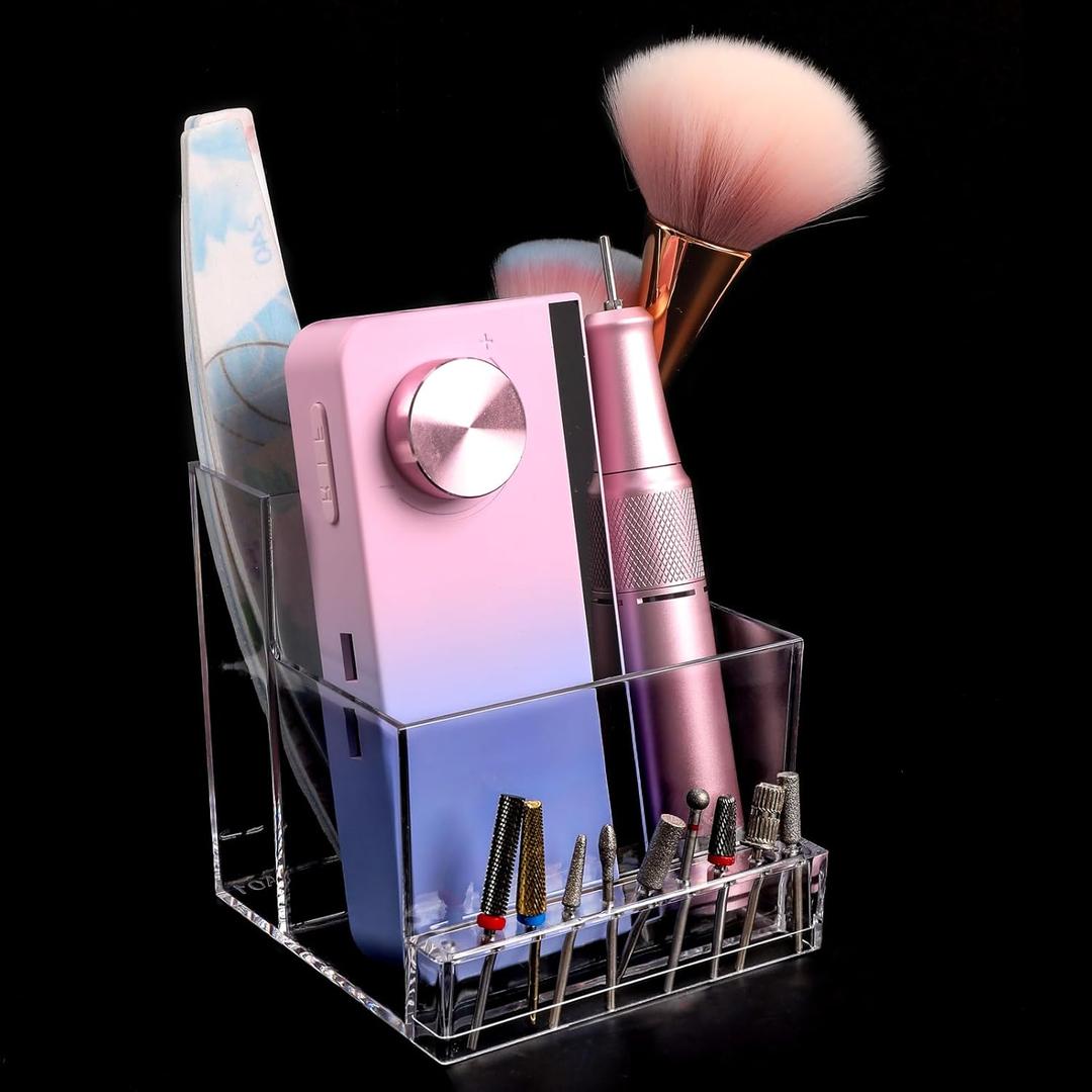 ANGNYA Nail Drill Holder Grinding Bit Storage Box, 10 Holes Transparent Nail Drill Bit Holder Plastic Nail Drill Tool Organizer Manicure Tools Display Box for Nail Tech Supplies