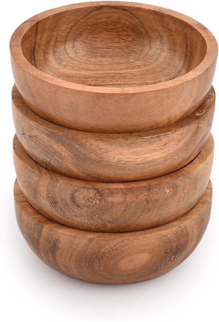 Soup Bowl Acacia Wood Set of 4 For Soups and Pastas, Oven, Wood Bowl Hand- Carved (4" X 4" X 1.5")