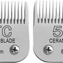 Detachable Pet Dog Clipper Blades, Compatible with Size-5FC(6.3mm), Most Oster A5, KM Series Clippers,Made of Ceramic Blade & Stainless Steel Blade 2Pack