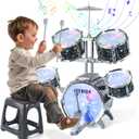 Kids Drum Set for Toddlers 1-3, Upgraded Jazz Drum Set for Kids, Musical Instrument Toys & Lights & All Plastic, Percussion Beginner kit for Boys Girls Toddlers Aged 3-5 5-7, Small