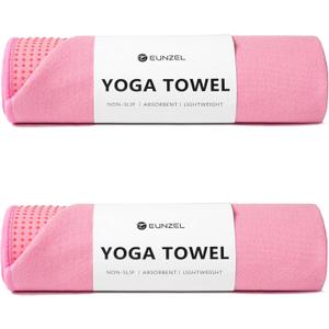 Eunzel 2 Pack Hot Yoga Towel with Grip Dot, Non Slip Yoga Mat Towe Sweat Absorbent Towel for Hot Yoga,Bikram, Pilates and Fitness 72" x 24", Pink