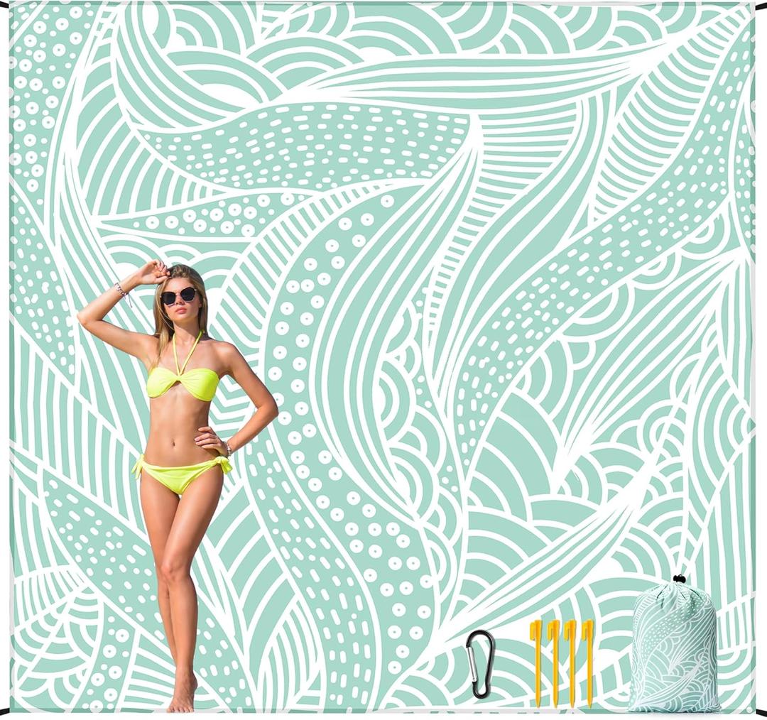 Beach Blanket Waterproof Sandproof Beach Mat for 1-8 Adults Quick Drying Durable Outdoor Picnic Mat for Beach Festival Travel Camping Hiking (LBL-Ripple, 79"108"(6 Person))