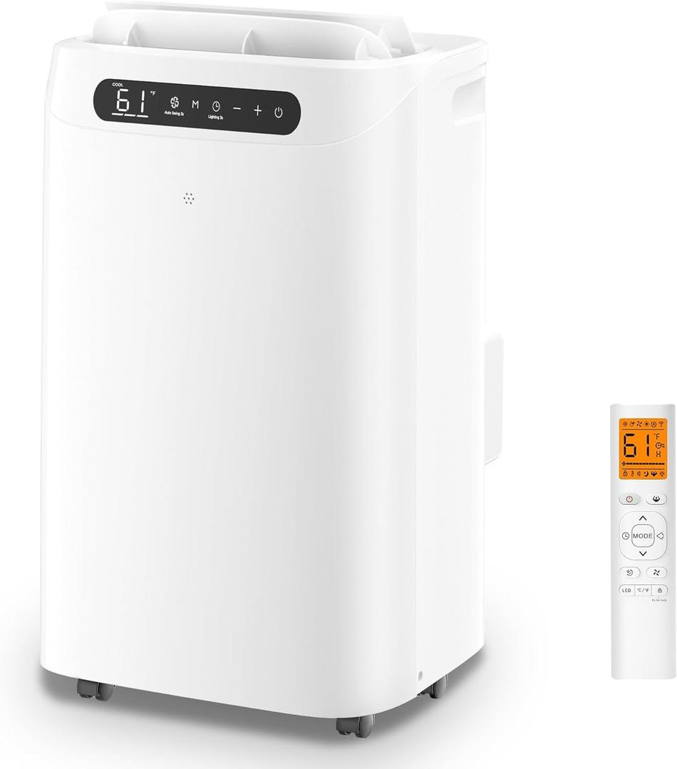 14000 BTU Portable Air Conditioners with Heater, Cools Up to 700 Sq.Ft, Quiet Portable AC Unit with Remote Control & Installation Kits for Large Rooms, White