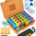 Monthly Pill Organizer 2 Times a Day  Yonlog Large Medicine Box with Weekly Travel Bag, Pill Cutter, Easy-Open Pick, Pill Taker Tool, and 2 Medication Stickers (Tea, 2 Times a Day)