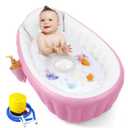 PandaEar Baby Inflatable Bathtub, Portable Travel Baby Infant Bath Tub Toddler Bathtub with Air Pump, Foldable Non-Slip Shower Basin Mini Air Swimming Pool for Newborn (Pink)
