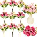 Jexine 12 Bundles Silk Artificial Peonies Flowers Faux Peony Bouquet Fake Peonies Artificial Flowers Bouquets for Vase Floral Arrangements Wedding Home Table Decoration (Rosy Red,Pink)
