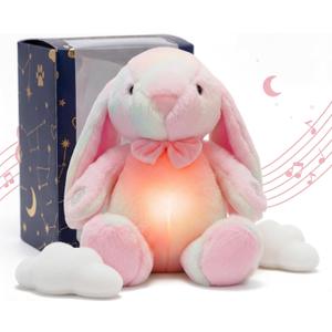 Breathing Stuffed Animal Bunny - 17 Inch Rainbow Anxiety Plush for Kids - Light Up Sleep Aid Toy with Soothing Sound - Calming Stress Relief Easter Gifts