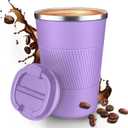 12OZ Travel Coffee Mug Insulated Coffee Cup with Spill Leak Proof Lid, Portable Stainless Steel Tumbler Reusable Hot and Cold Water Mug for Car, Daily, Camping- Purple (12.8 Ounces)