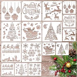Christmas Stencils for Crafts Reusable Christmas Holiday Window Snow Stencil for Painting on Wood Glass Wall Furniture DIY Ornament Door Hanger Sign (crafts16)