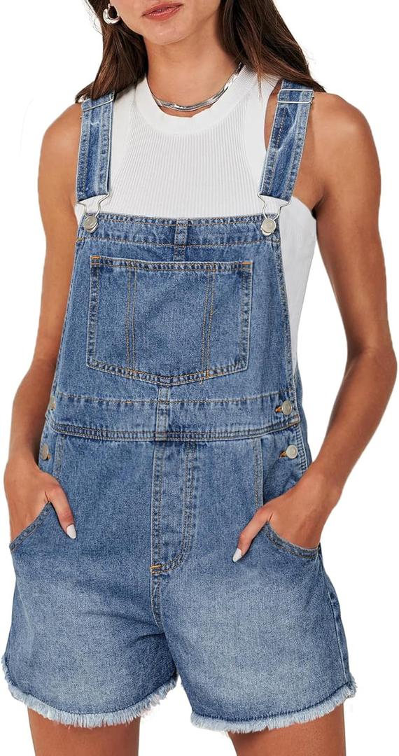 Glamaker Denim Overall Shorts for Women Summer Casual Jean Romper Jumpsuit Loose Fit Outfits Rompers with Pockets 2025 (X-Large, Denim Classic Blue)