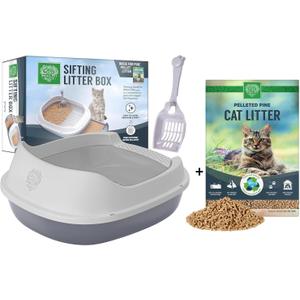 Small Pet Select- Sifting Cat Litter Box and Free 8lb Pine Pellets Combo, with 5 Free Pee Pads and Free Litter Scoop, Premium System for Cats, Tidy and Easy to Clean