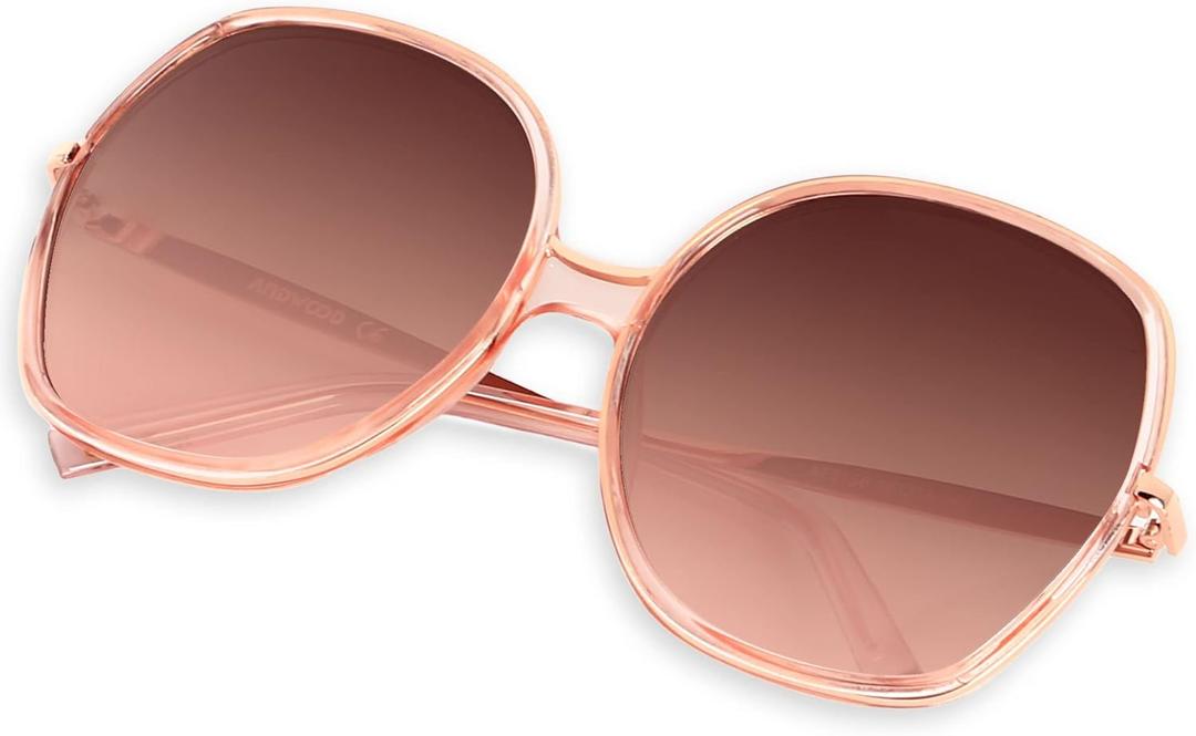 ANDWOOD Oversized Sunglasses for Women Big Large Square Wide Frame Shades Retro Trendy Fashion UV Protection (Pink)
