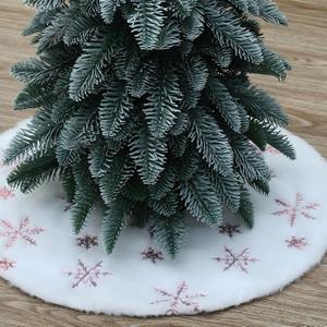 TWSANTAMAS Mini Christmas Tree Skirt 18 Inch, Soft White Plush with Pink Glitter Snowflakes, Festive Xmas Ornament Mat for Indoor Home Decorations