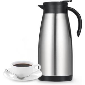 50 Oz Insulated Coffee Carafe, Stainless Steel and Double Walled Vacuum Thermal Coffee Carafe Pot for Keeping Hot, Coffee & Tea For 12 Hours Heat Retention, Silver