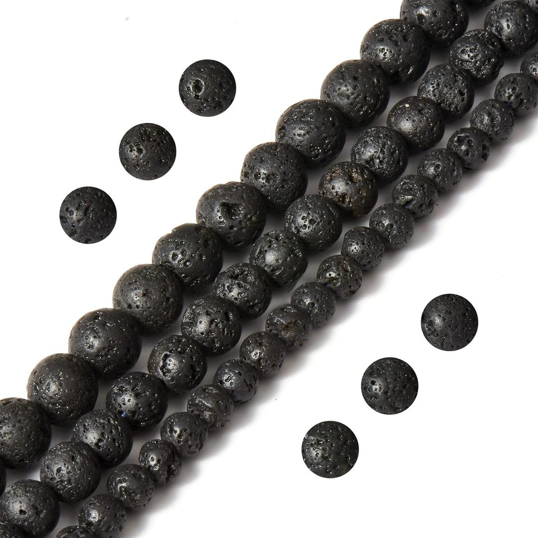 108pcs 6mm Natural Black Lava Beads Round Gemstone Beads Loose Beads for Jewelry Making