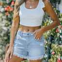 luvamia Women Casual High Waisted Denim Shorts Frayed Raw Hem Ripped Jeans Shorts (S)