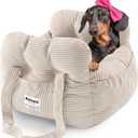 Dog Car Seat for Small Dogs, Portable Puppy Car Seat of Easy Installation, Fashionable Pet Carrier Bag with Large Pockets, Machine Washable Dog Booster Seat (Striped Khaki)