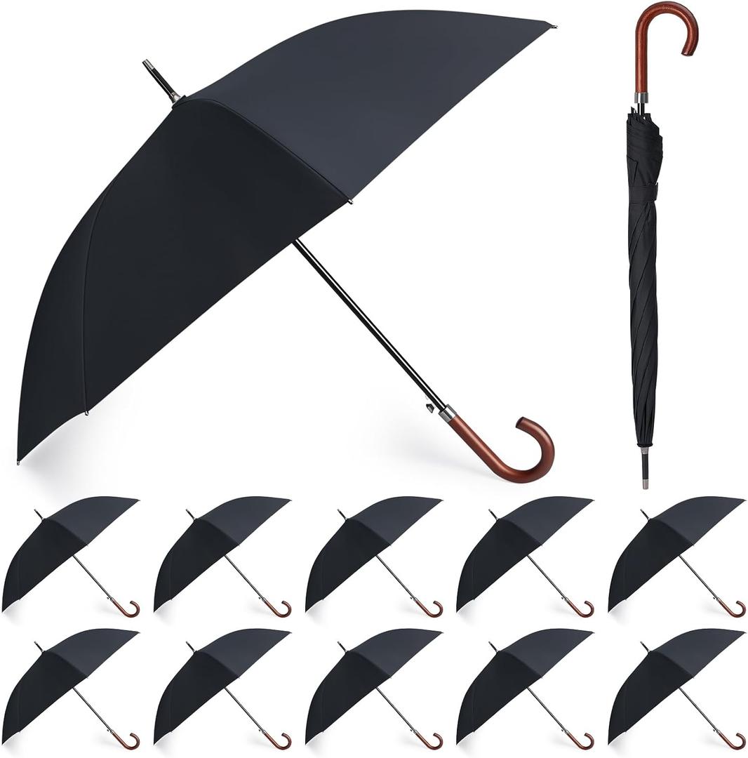 Silkfly 12 Pcs 48'' Auto Open Stick Umbrella for Rain Black