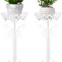Sungmor Lightweight Metal Flower Pot Stands - 2 Pack 29.7 Inches Tall White Plant Stand - Rustproof Potted Plant Holder Container Support - Indoor & Outdoor Elegant Corner Decorative Display Rack