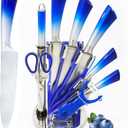 Kitchen Knife Set, 9-Piece Blue Professional Kitchen Knives Set with Acrylic Block, Non Stick Sharp Stainless Steel Chef Knife Set with Sharpener for Cutting Kitchen Gifts for Women