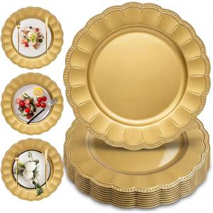 PROY 100 Pcs 13" Gold Charger Plates Bulk,Charger Plates with Beaded Sunflower Rim,Elegant Gold Chargers for Dinner Plate,Decorative Chargers for Wedding,Party & Table Setting