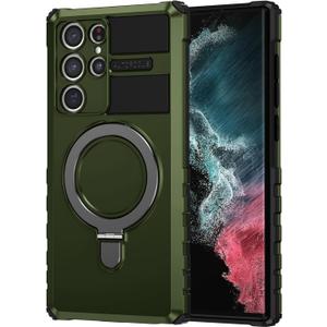 Compatible with Samsung Galaxy S22 Ultra Magnetic Case with Ring Kickstand [Compatible with MagSafe] Military Grade Heavy Duty Case for Samsung S22 Ultra 6.8'' (Not Fit S22), Green