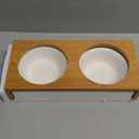 PiuPet Cat Bowl 8.5 fl oz with Rack, Set of 2 Bowls for Cats and Small Dogs, White Ceramic Cat Bowls for Easy Cleaning with Stylish and Non-Slip Bamboo Frame I Ideal Ergonomic Cat Food Bowl Set