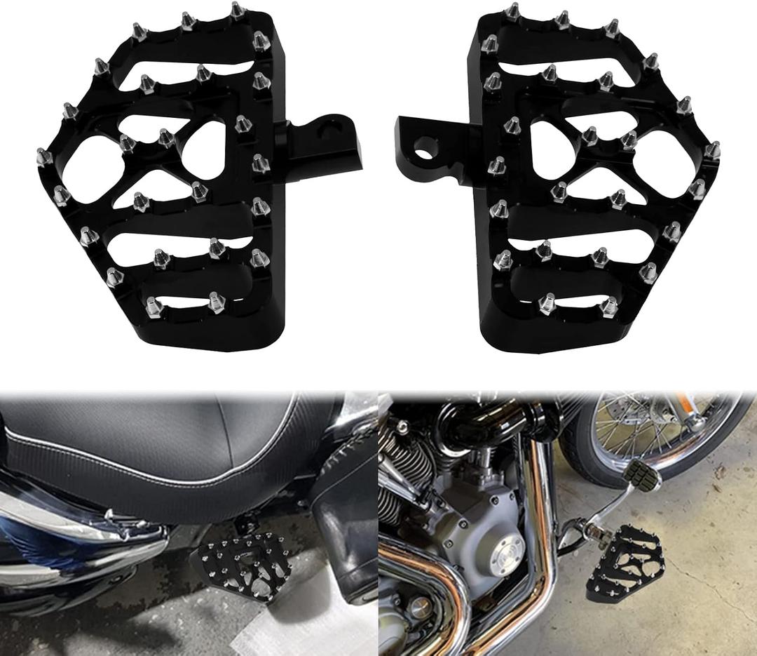 Motorcycle MX Wide Offroad Foot Pegs CNC Passenger Footboards Rear Floorboards Fit For Harley Touring Road King Road Glide Electra Glide Street Glide Sportster Dyna (Black)