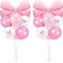 Kasyat 2 Sets Pink Bow Birthday Party Decorations Bow Balloon Centerpieces for Tables Coquette Birthday Pink and White Balloon Stand Kit for Bridal Princess Party Decorations