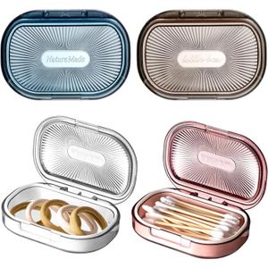 Kigley 4 Pcs Hair Tie Container Small Portable Travel Cotton Swab Holder Flosser Dispenser with Lid Plastic Box Storage Containers for Small Items, 3.94 x 2.76 Inch(Pink, Blue, White, Gray)