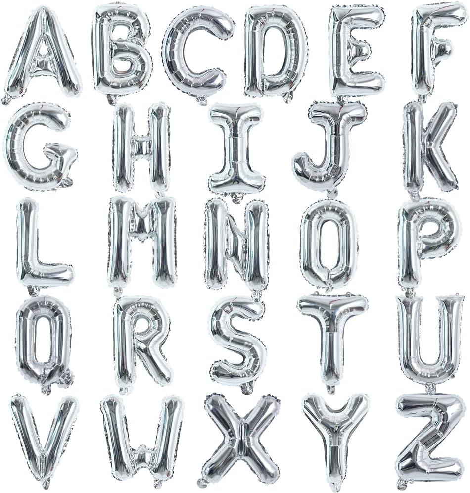 TONIFUL 52 Pieces 16 Inch Silver Letter A-Z Balloons,Custom Phrase Mylar Foil Alphabet Letter DIY Personalized Phrase Banner for Birthday Anniversary Celebration Graduation Party Supplies Decoration